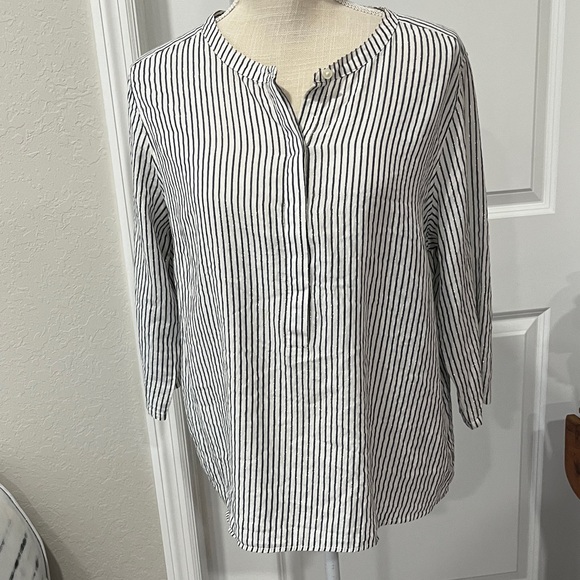 Levi's Blue,White &Gold Metallic Striped Popover Blouse Rare Find Sz L - Picture 1 of 11